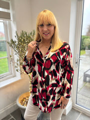 Wine Large Brushed Leopard Blouse Gloria