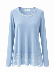 Blue Ribbed Lace Trim Top Madeline