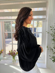 Black Ruffle Trim Top Aubree