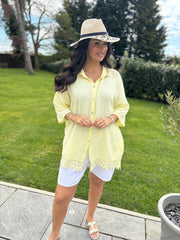 Lemon Bubble Cotton Crochet Hem Blouse Jo