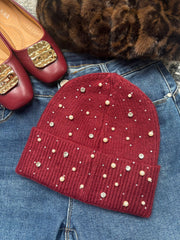 Wine Embellished Beanie Hat