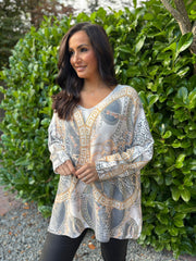 Winter White Greek Key Chain Knit Ava