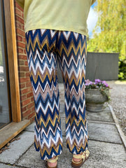 Navy Zig Zag Wide Leg Trousers
