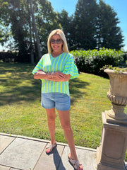 Aqua Puff Sleeve Striped Top Erin