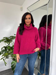Raspberry Roll Neck Shimmer Knit Susan