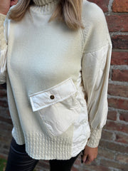 Antique Cream Quilted Roll Neck Knit Amy