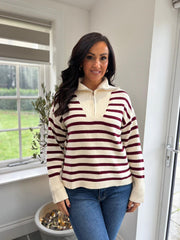 Wine Striped Zip Collar Knit Charlie