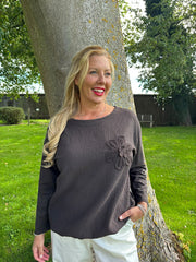 Chocolate Ribbed Flower Top Mika