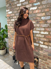 Chocolate Belted Knit Dress Veronica