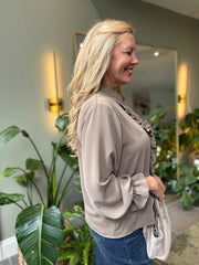 Mocha Ruffle Blouse Cynthia