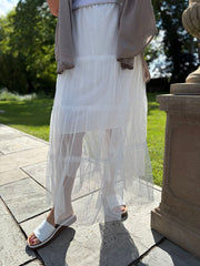 White Tiered Mesh Tulle Skirt