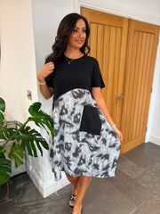 Black Half Tie Dye Pocket Dress Amelia