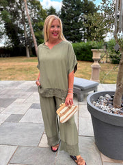 Khaki Sequin Trim Top Astrid