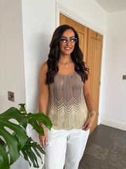 Mocha Lurex Chevron Knit Vest Tina