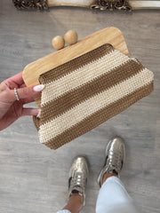 Natural Woven Wooden Frame Clutch Bag