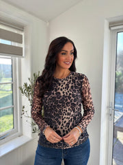 Grey Leopard Mesh Top Sofia