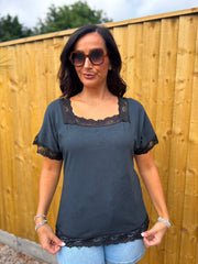 Black Lace Trim Tee Carla