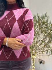 Candy Pink Argyle Pattern Knit Jumper Meredith