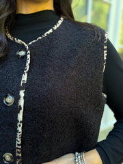 Black Leopard Trim Waistcoat Rhea