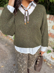 Khaki V Neck Knit Roxanne