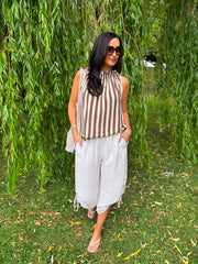 Stone Ruched Drawstring Wide Leg Trousers