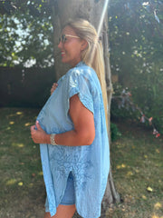 Denim Blue Coral Print Blouse Stacey