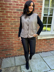 Mocha Leopard Trim Waistcoat Rhea
