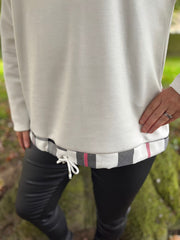 Winter White Checked Trim Sweat Top Iris