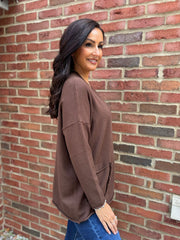 Chocolate Fringed Pocket Knit Ruth