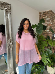 Pink Open Knit Mesh Top Leah