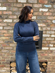 Navy Button Detail Roll Neck Eliza