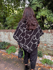 Black Boucle Swirl Pattern Poncho