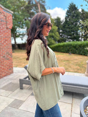 Khaki Embroidered Floral Top Frankie