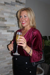Wine Cropped Velour Jacket