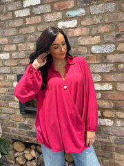 Lipstick Pink Crepe Crossover Blouse Tiffany