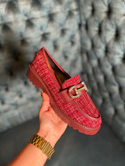 Wine Textured Chain Loafers