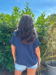 Navy Lattice Trim Top Riley