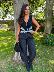 Black Contrast Trim Waistcoat Jan