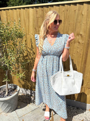 Denim Bubble Cotton Leopard Print Maxi Dress Tillie