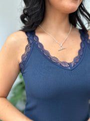 Navy Lace Ribbed Vest Libby