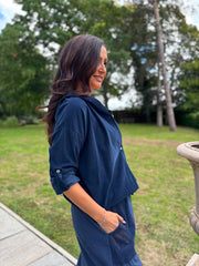 Navy Soft Cord Hooded Jacket Trina
