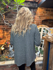 Grey Shimmer Stripe Gathered Top Flora