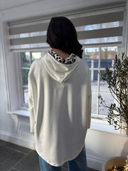 White Leopard Trim Hoodie Joan