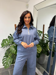 Denim Half Zip Sweatshirt Alice