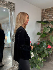 Black Velour Diamante Zip Top Cassie