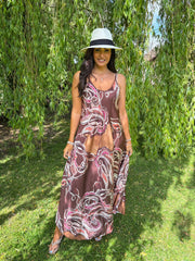 Chocolate Abstract Leaf Dress Odette