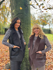 Black Faux Fur Trim Gilet Orla