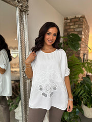 White Net Floral Sequin Top Isobel