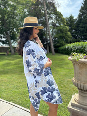 Navy Botanical Leaf Longline Shirt Lucinda