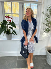 White Linen Blend Swirl Shirt Dress Kimmy